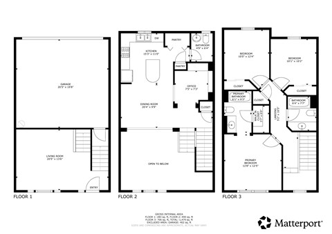 Floor plan for 3 beds, 2.5 baths, 1491 sqft